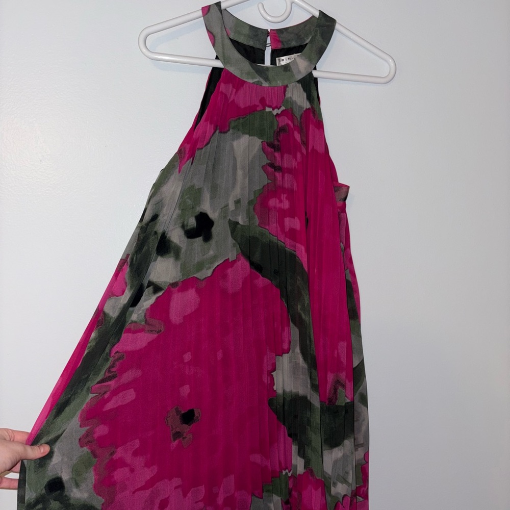 Trina Turk Pink and Green Pleated Dress